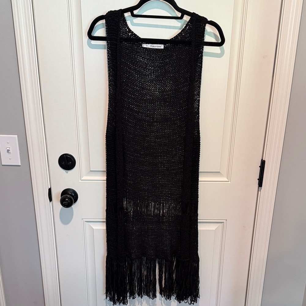 Black Fringe Sleeveless Cardigan